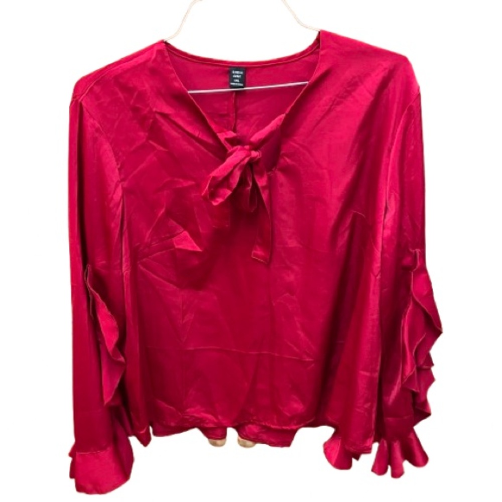 SHEIN Vibrant Red Tie-Front Blouse